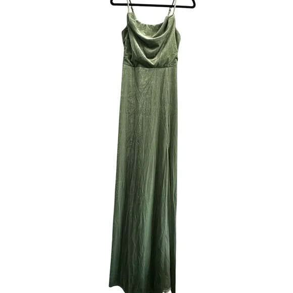 Birdy Grey Ash Velvet Cowl Neck Maxi Dress In Dark Sage Size XS Bridesmaid - Picture 1 of 16